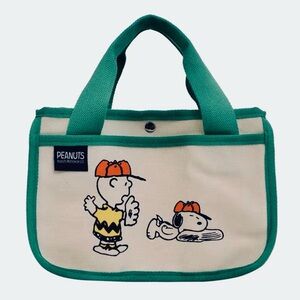 New Snoopy Peanuts Canvas Lunch Bag with Green Handles